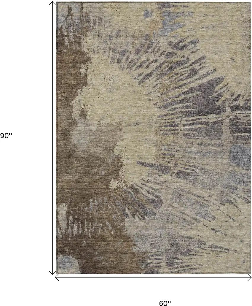 Brown Tan And Beige Abstract Washable Indoor Outdoor Area Rug Photo 3