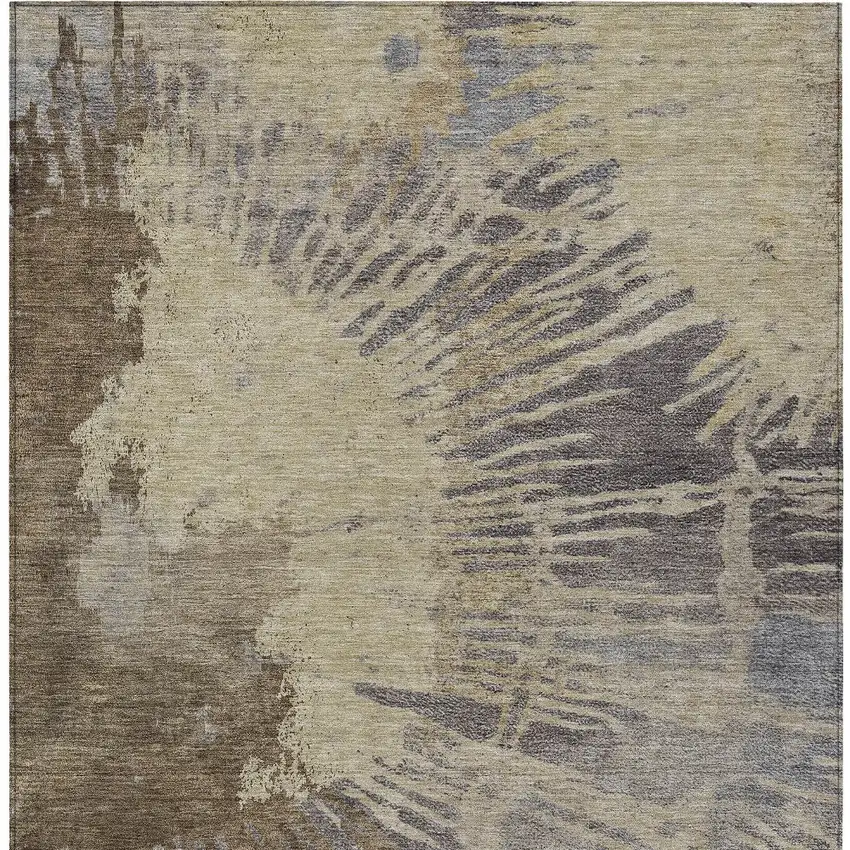 Brown Tan And Beige Abstract Washable Indoor Outdoor Area Rug Photo 7