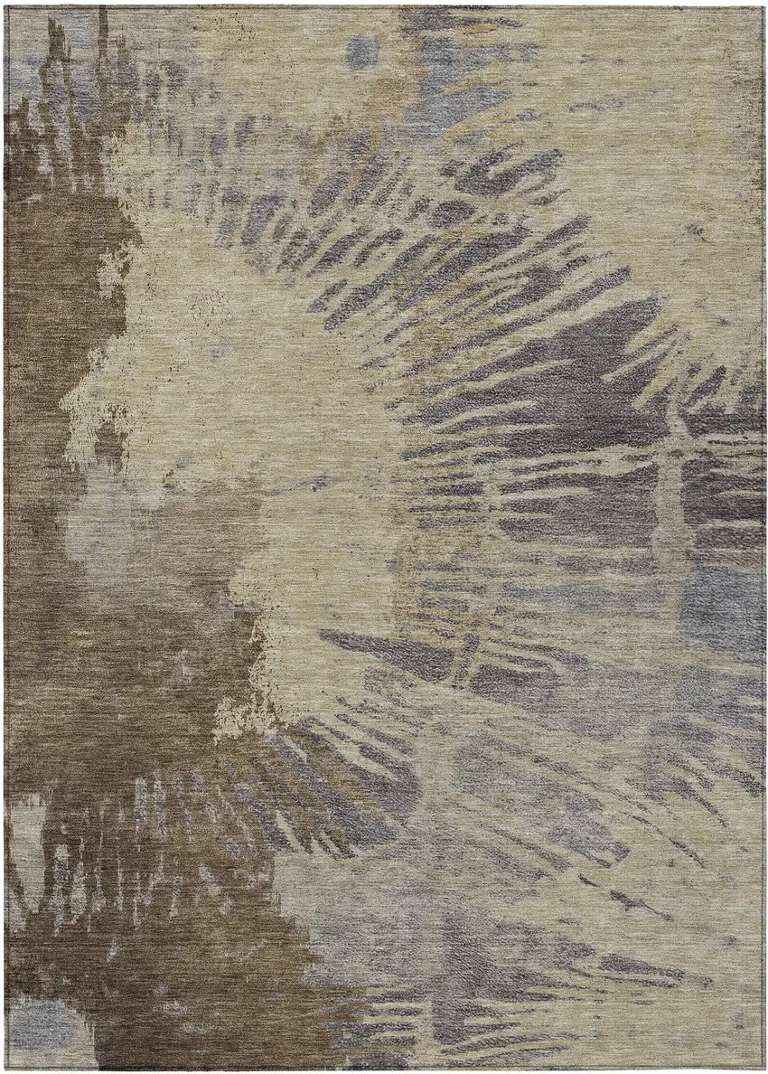 Brown Tan And Beige Abstract Washable Indoor Outdoor Area Rug Photo 2