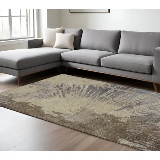 Brown Tan And Beige Abstract Washable Indoor Outdoor Area Rug Photo 8