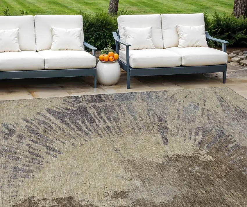 Brown Tan And Beige Abstract Washable Indoor Outdoor Area Rug Photo 1