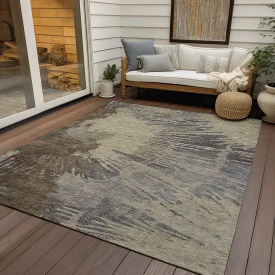 Brown Tan And Beige Abstract Washable Indoor Outdoor Area Rug Photo 7