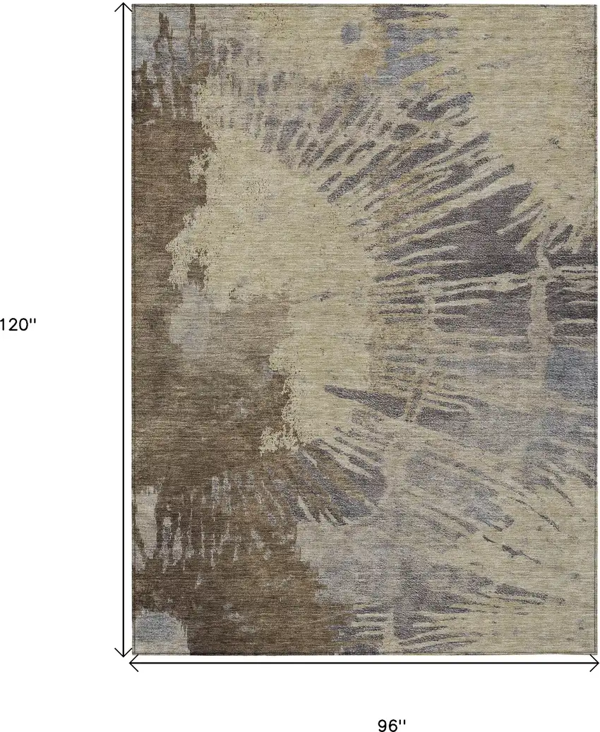 Brown Tan And Beige Abstract Washable Indoor Outdoor Area Rug Photo 3