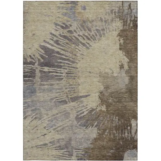 Brown Tan And Beige Abstract Washable Indoor Outdoor Area Rug Photo 6
