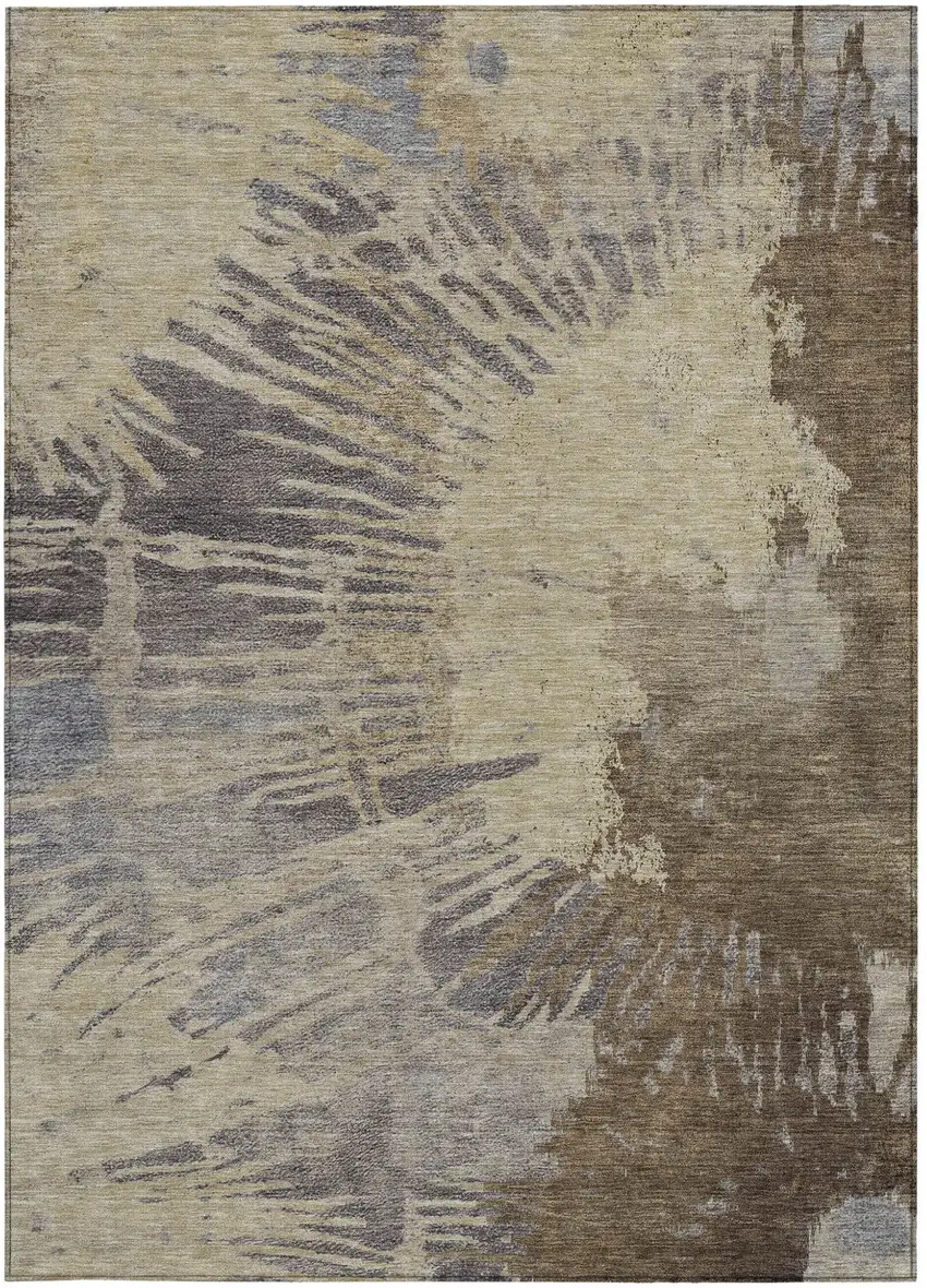 Brown Tan And Beige Abstract Washable Indoor Outdoor Area Rug Photo 7