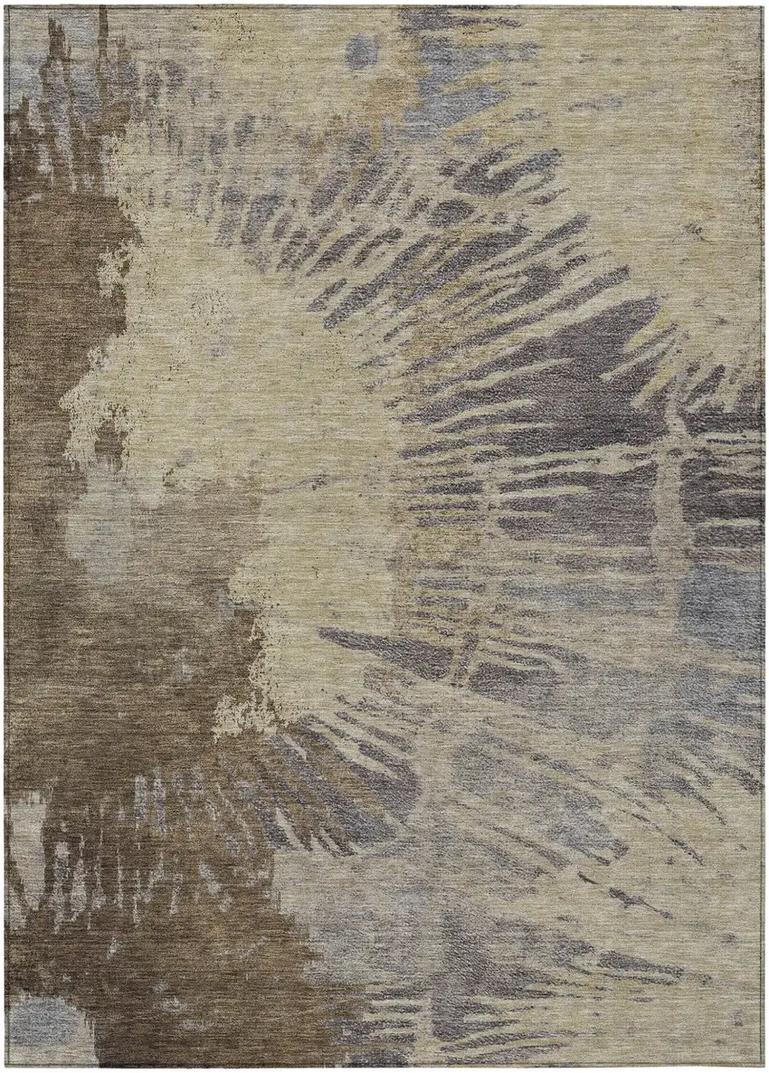 Brown Tan And Beige Abstract Washable Indoor Outdoor Area Rug Photo 2