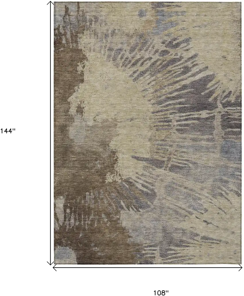 Brown Tan And Beige Abstract Washable Indoor Outdoor Area Rug Photo 3