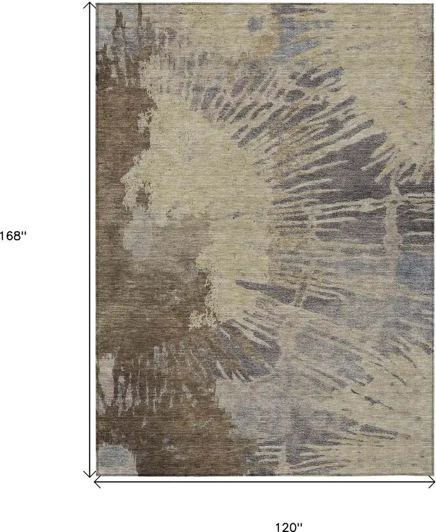 Brown Tan And Beige Abstract Washable Indoor Outdoor Area Rug Photo 3