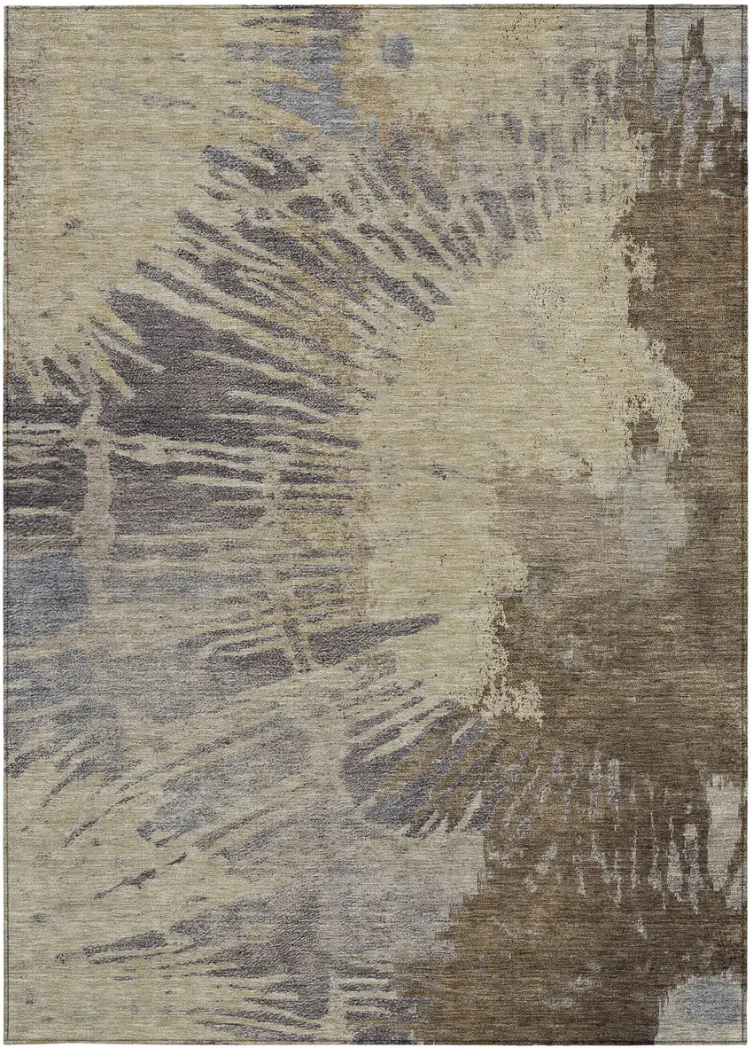 Brown Tan And Beige Abstract Washable Indoor Outdoor Area Rug Photo 7
