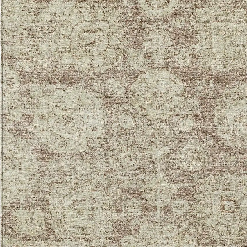 Brown Tan And Beige Floral Washable Indoor Outdoor Area Rug Photo 5