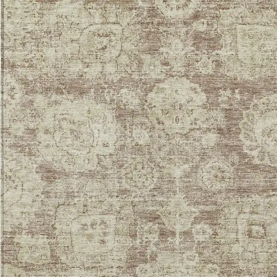 Brown Tan And Beige Floral Washable Indoor Outdoor Area Rug Photo 5