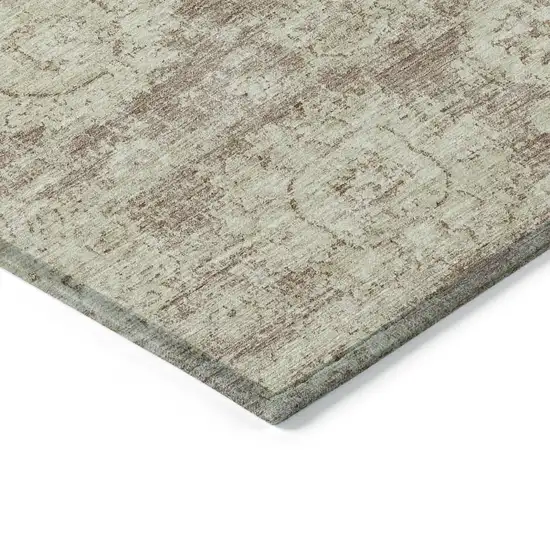 Brown Tan And Beige Floral Washable Indoor Outdoor Area Rug Photo 4