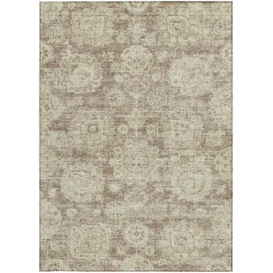 Brown Tan And Beige Floral Washable Indoor Outdoor Area Rug Photo 5
