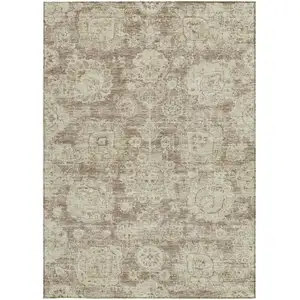 Photo of Brown Tan And Beige Floral Washable Indoor Outdoor Area Rug