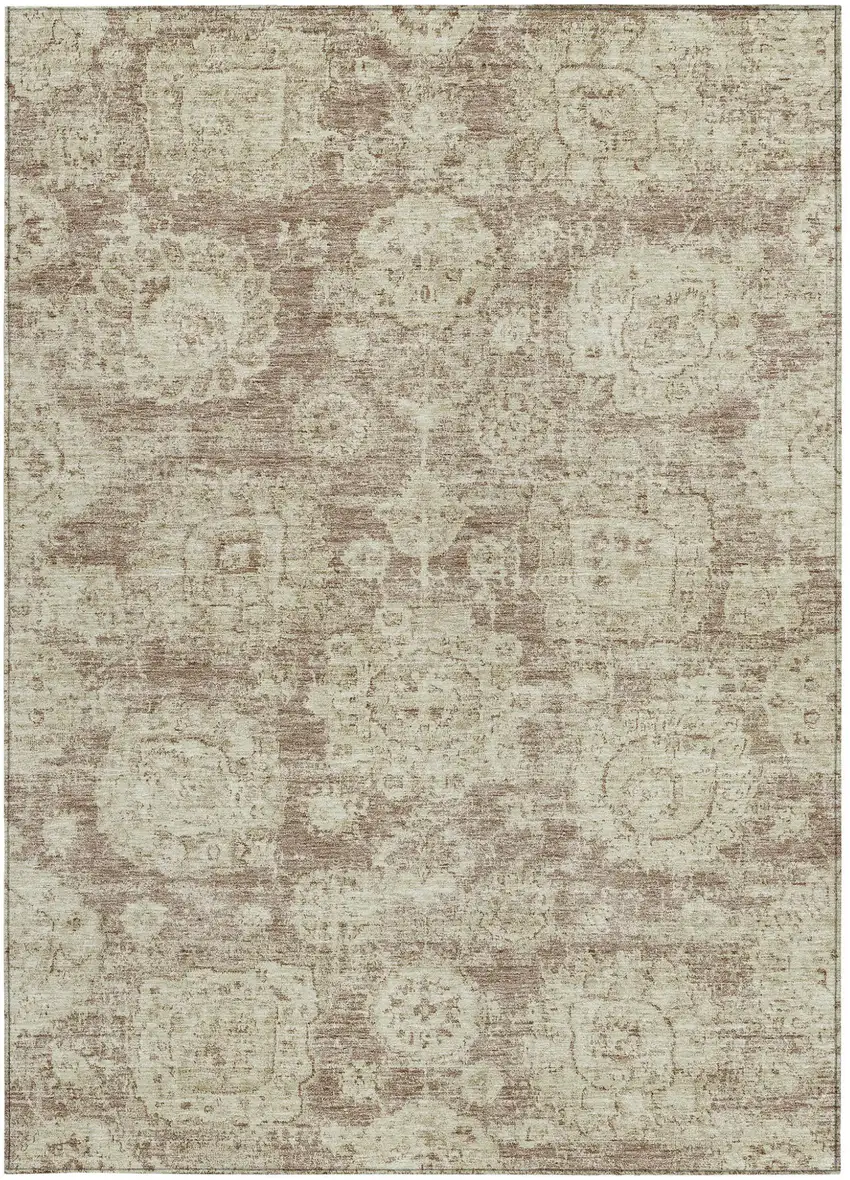 Brown Tan And Beige Floral Washable Indoor Outdoor Area Rug Photo 5