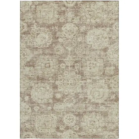 Brown Tan And Beige Floral Washable Indoor Outdoor Area Rug Photo 5