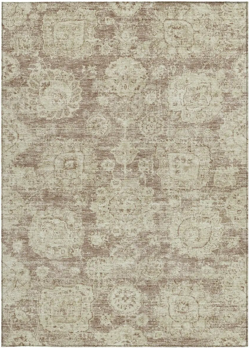 Brown Tan And Beige Floral Washable Indoor Outdoor Area Rug Photo 5