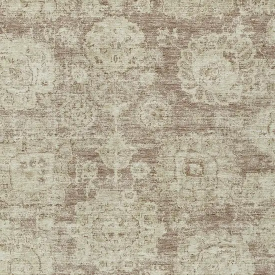 Brown Tan And Beige Floral Washable Indoor Outdoor Area Rug Photo 5