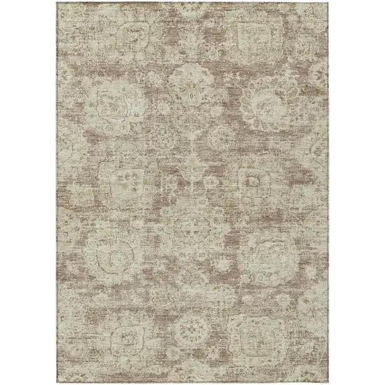 Brown Tan And Beige Floral Washable Indoor Outdoor Area Rug Photo 1