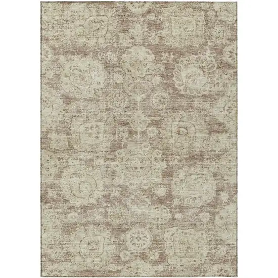 Brown Tan And Beige Floral Washable Indoor Outdoor Area Rug Photo 1