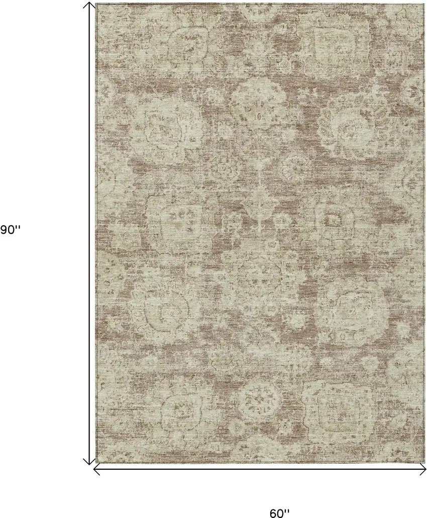Brown Tan And Beige Floral Washable Indoor Outdoor Area Rug Photo 3