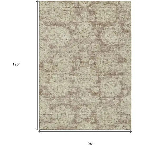 Brown Tan And Beige Floral Washable Indoor Outdoor Area Rug Photo 3