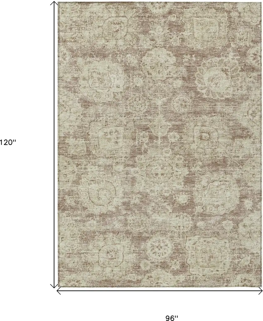 Brown Tan And Beige Floral Washable Indoor Outdoor Area Rug Photo 3