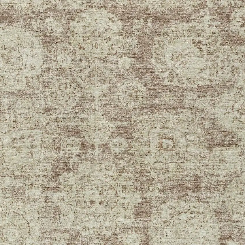 Brown Tan And Beige Floral Washable Indoor Outdoor Area Rug Photo 4