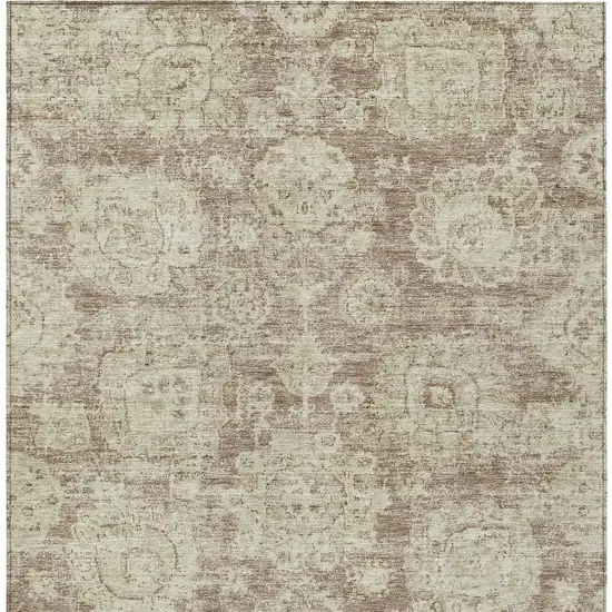Brown Tan And Beige Floral Washable Indoor Outdoor Area Rug Photo 5