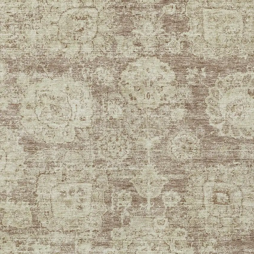 Brown Tan And Beige Floral Washable Indoor Outdoor Area Rug Photo 4