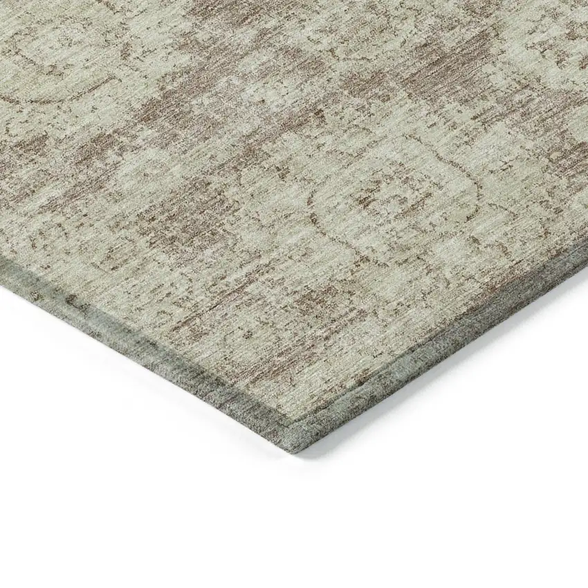 Brown Tan And Beige Floral Washable Indoor Outdoor Area Rug Photo 4