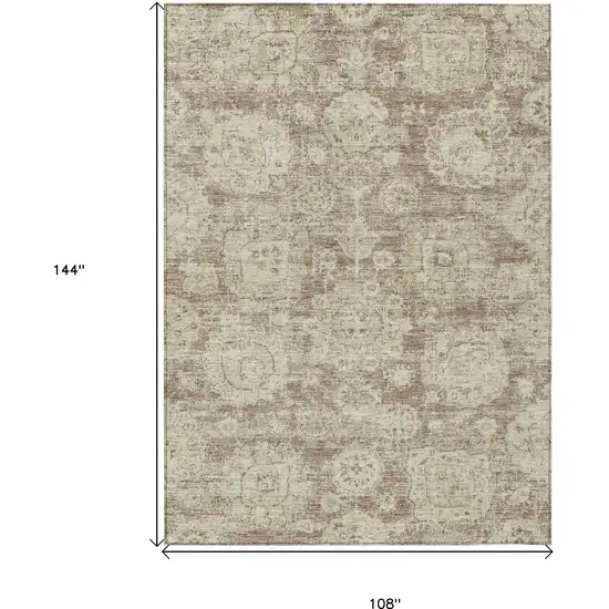 Brown Tan And Beige Floral Washable Indoor Outdoor Area Rug Photo 3