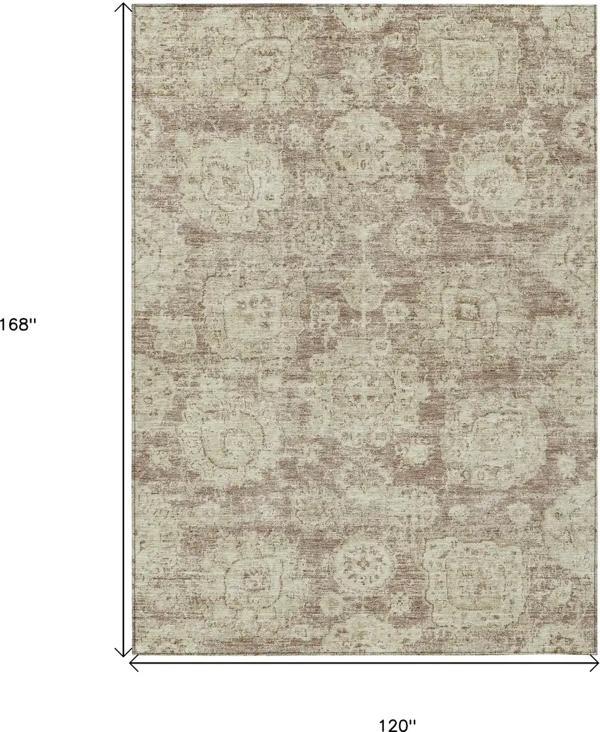 Brown Tan And Beige Floral Washable Indoor Outdoor Area Rug Photo 3
