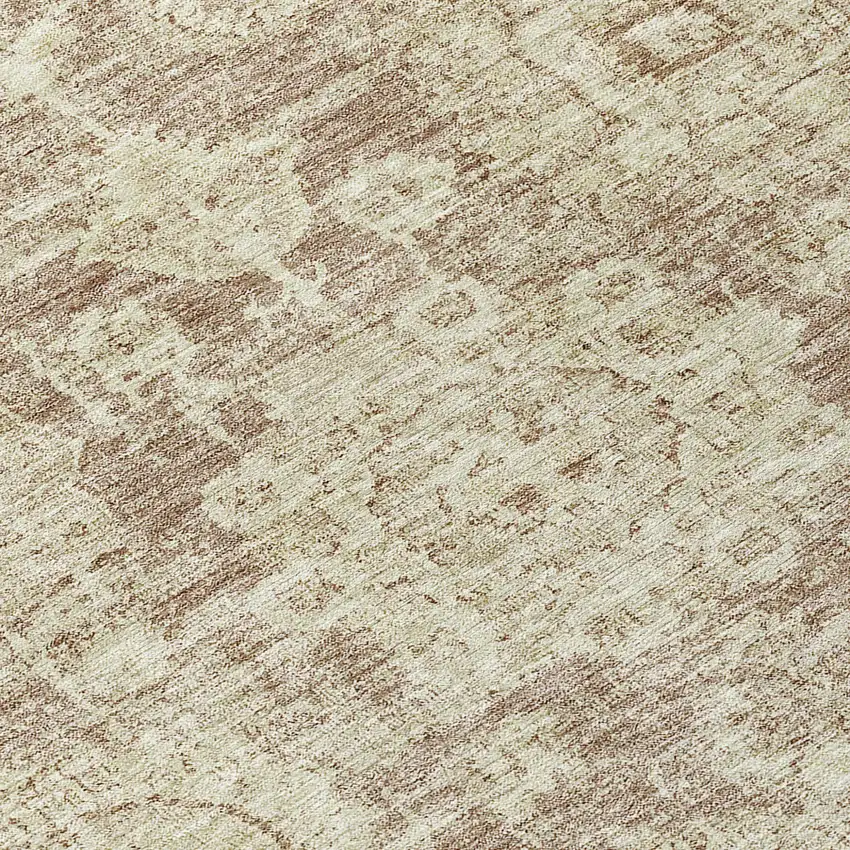 Brown Tan And Beige Floral Washable Indoor Outdoor Area Rug Photo 7