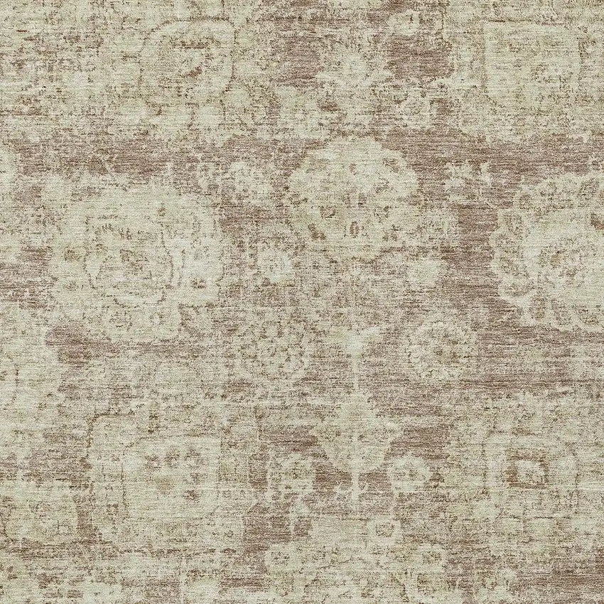 Brown Tan And Beige Floral Washable Indoor Outdoor Area Rug Photo 4