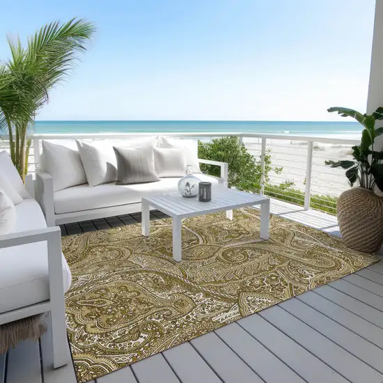 Brown Tan And Beige Paisley Washable Indoor Outdoor Area Rug Photo 9