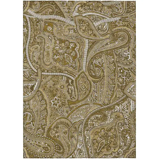Brown Tan And Beige Paisley Washable Indoor Outdoor Area Rug Photo 2