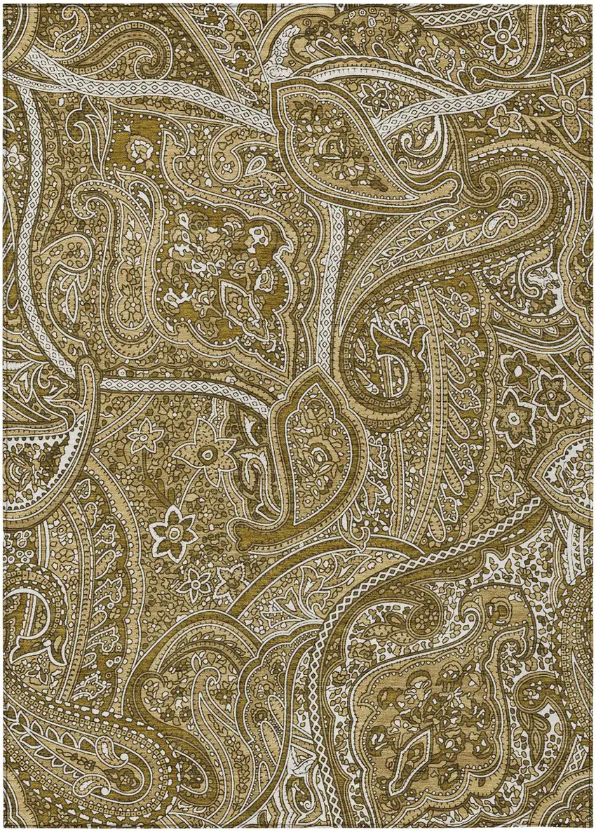 Brown Tan And Beige Paisley Washable Indoor Outdoor Area Rug Photo 2