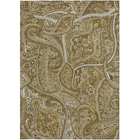 Brown Tan And Beige Paisley Washable Indoor Outdoor Area Rug Photo 5