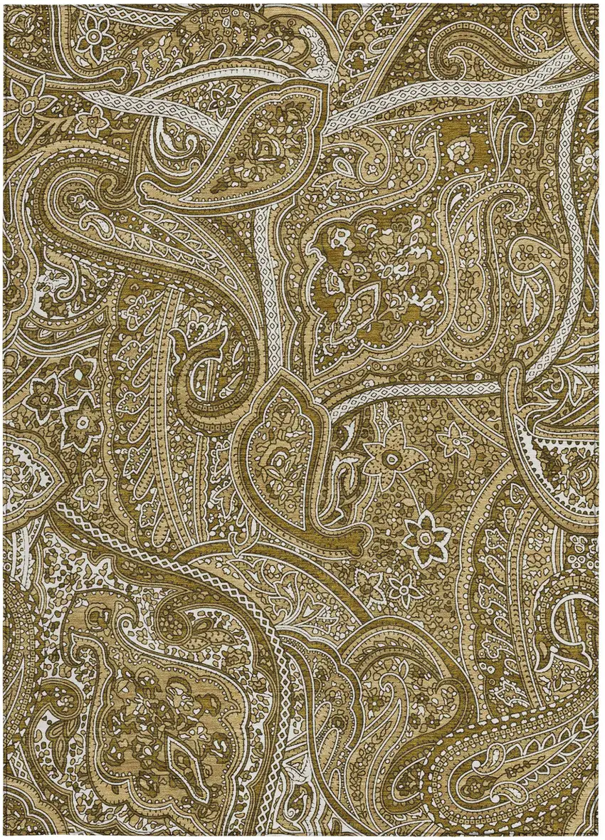 Brown Tan And Beige Paisley Washable Indoor Outdoor Area Rug Photo 5