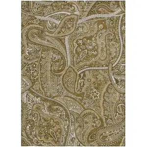 Photo of Brown Tan And Beige Paisley Washable Indoor Outdoor Area Rug