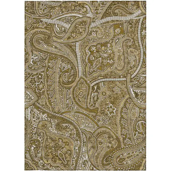 Brown Tan And Beige Paisley Washable Indoor Outdoor Area Rug Photo 6