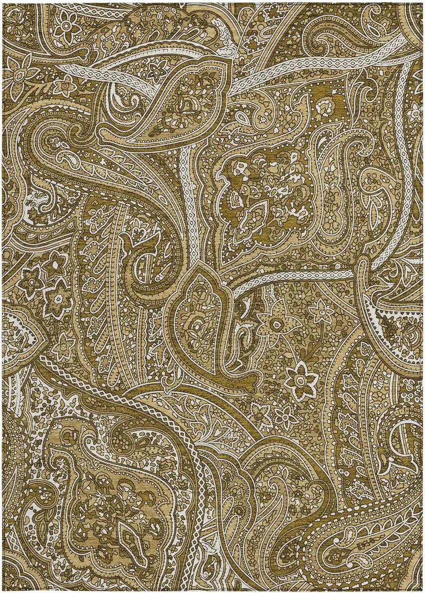 Brown Tan And Beige Paisley Washable Indoor Outdoor Area Rug Photo 6