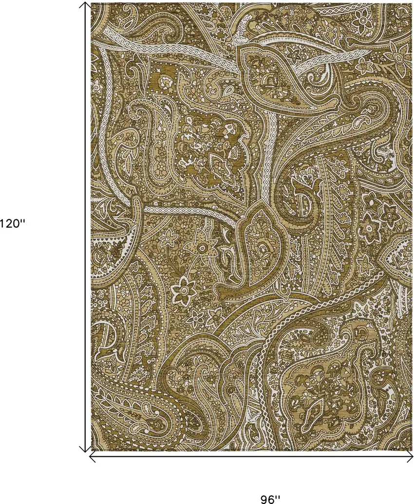 Brown Tan And Beige Paisley Washable Indoor Outdoor Area Rug Photo 3