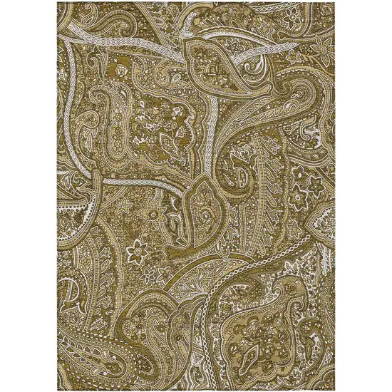 Brown Tan And Beige Paisley Washable Indoor Outdoor Area Rug Photo 2