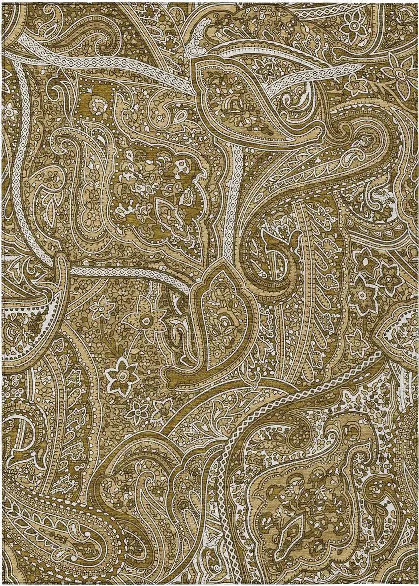 Brown Tan And Beige Paisley Washable Indoor Outdoor Area Rug Photo 2