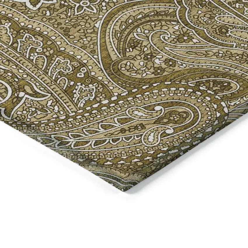 Brown Tan And Beige Paisley Washable Indoor Outdoor Area Rug Photo 5