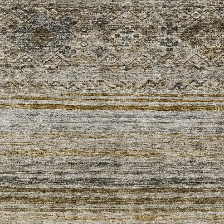 Brown Tan And Black Floral Washable Indoor Outdoor Area Rug Photo 6