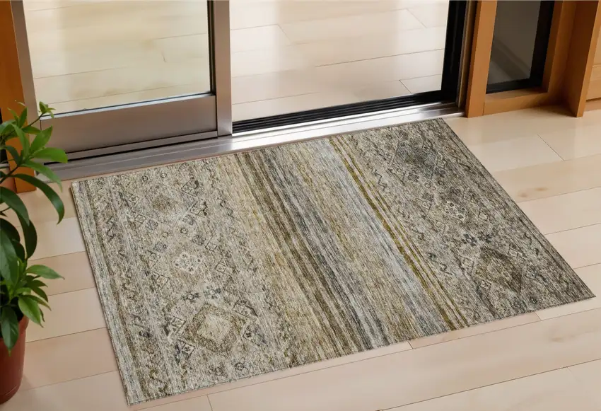Brown Tan And Black Floral Washable Indoor Outdoor Area Rug Photo 1