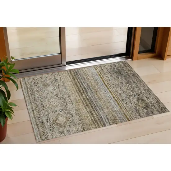 Brown Tan And Black Floral Washable Indoor Outdoor Area Rug Photo 1